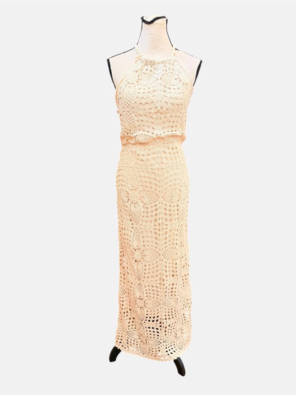 House of Harlow ivory crochet halter maxi dress